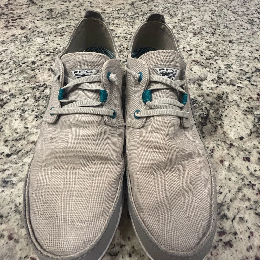 Columbia Men's Gray‎ and Teal Boat Shoes Canvas 12 Casual Outdoor Slip On